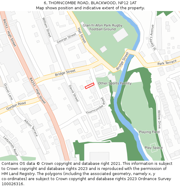6, THORNCOMBE ROAD, BLACKWOOD, NP12 1AT: Location map and indicative extent of plot