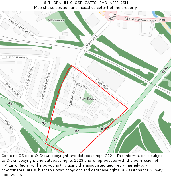 6, THORNHILL CLOSE, GATESHEAD, NE11 9SH: Location map and indicative extent of plot