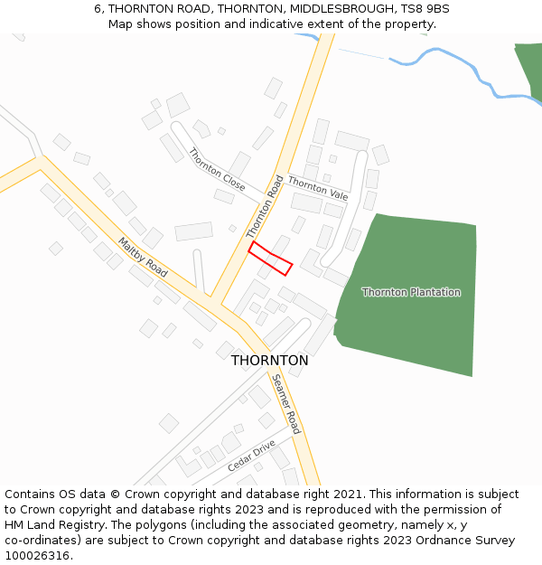 6, THORNTON ROAD, THORNTON, MIDDLESBROUGH, TS8 9BS: Location map and indicative extent of plot
