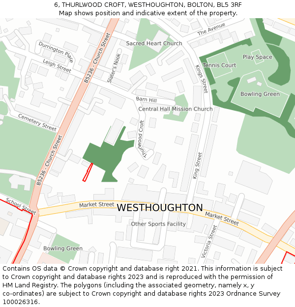 6, THURLWOOD CROFT, WESTHOUGHTON, BOLTON, BL5 3RF: Location map and indicative extent of plot