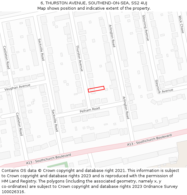 6, THURSTON AVENUE, SOUTHEND-ON-SEA, SS2 4UJ: Location map and indicative extent of plot