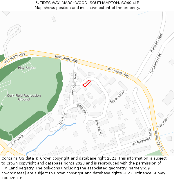 6, TIDES WAY, MARCHWOOD, SOUTHAMPTON, SO40 4LB: Location map and indicative extent of plot