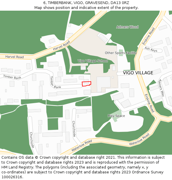 6, TIMBERBANK, VIGO, GRAVESEND, DA13 0RZ: Location map and indicative extent of plot