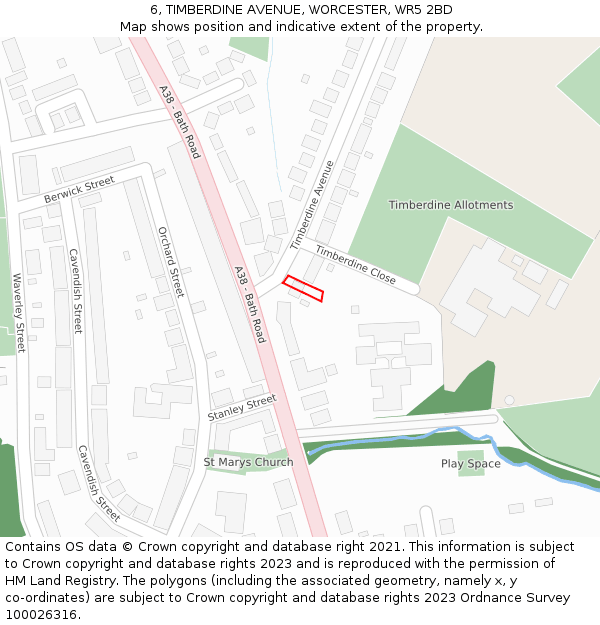 6, TIMBERDINE AVENUE, WORCESTER, WR5 2BD: Location map and indicative extent of plot