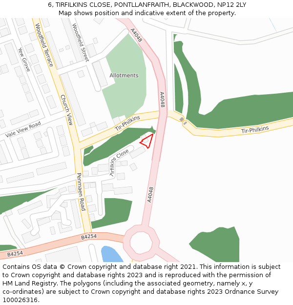 6, TIRFILKINS CLOSE, PONTLLANFRAITH, BLACKWOOD, NP12 2LY: Location map and indicative extent of plot