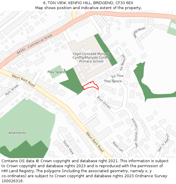 6, TON VIEW, KENFIG HILL, BRIDGEND, CF33 6EX: Location map and indicative extent of plot