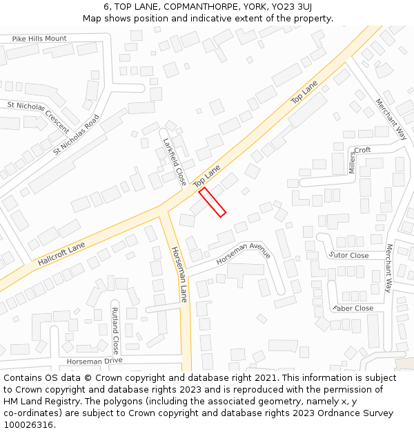 6, TOP LANE, COPMANTHORPE, YORK, YO23 3UJ: Location map and indicative extent of plot