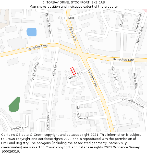 6, TORBAY DRIVE, STOCKPORT, SK2 6AB: Location map and indicative extent of plot