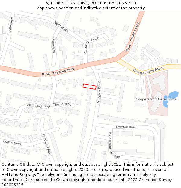 6, TORRINGTON DRIVE, POTTERS BAR, EN6 5HR: Location map and indicative extent of plot