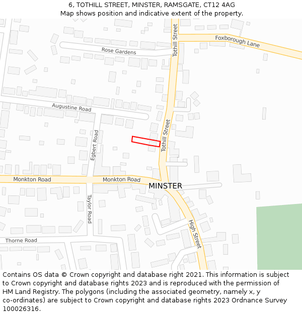 6, TOTHILL STREET, MINSTER, RAMSGATE, CT12 4AG: Location map and indicative extent of plot