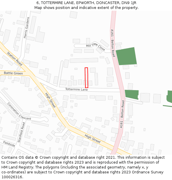 6, TOTTERMIRE LANE, EPWORTH, DONCASTER, DN9 1JR: Location map and indicative extent of plot