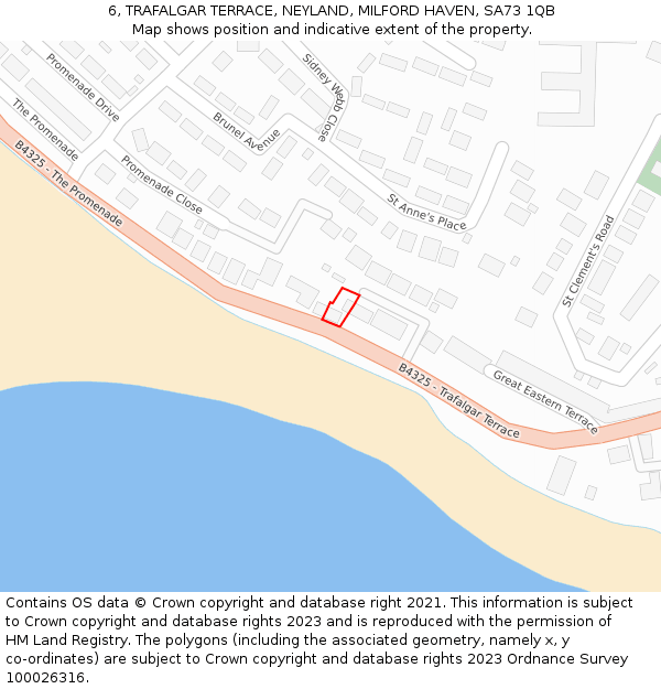 6, TRAFALGAR TERRACE, NEYLAND, MILFORD HAVEN, SA73 1QB: Location map and indicative extent of plot