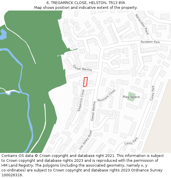 6, TREGARRICK CLOSE, HELSTON, TR13 8YA: Location map and indicative extent of plot