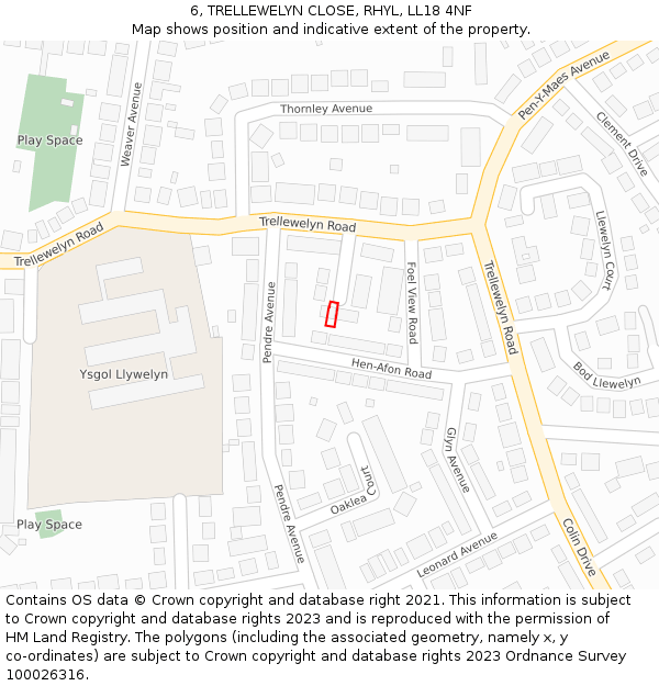 6, TRELLEWELYN CLOSE, RHYL, LL18 4NF: Location map and indicative extent of plot