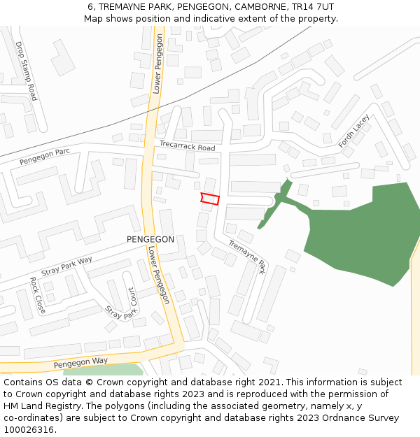 6, TREMAYNE PARK, PENGEGON, CAMBORNE, TR14 7UT: Location map and indicative extent of plot