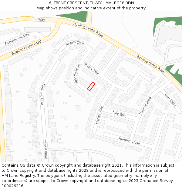 6, TRENT CRESCENT, THATCHAM, RG18 3DN: Location map and indicative extent of plot