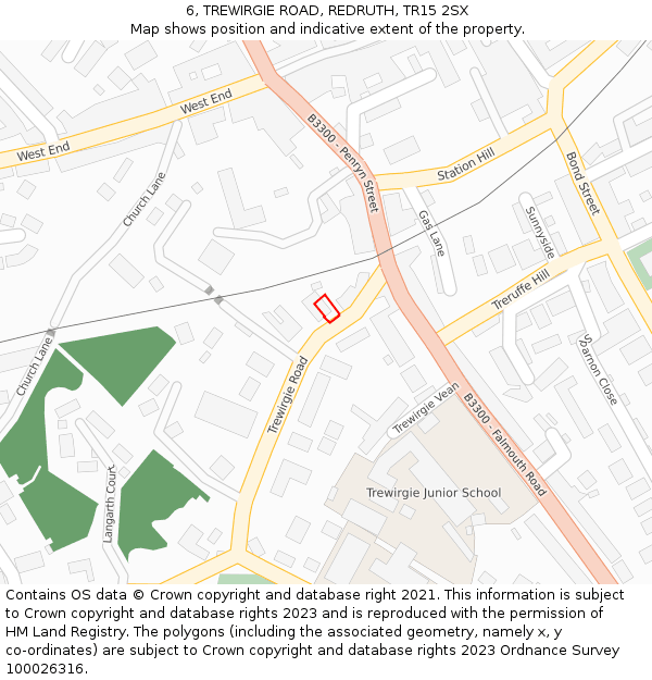 6, TREWIRGIE ROAD, REDRUTH, TR15 2SX: Location map and indicative extent of plot