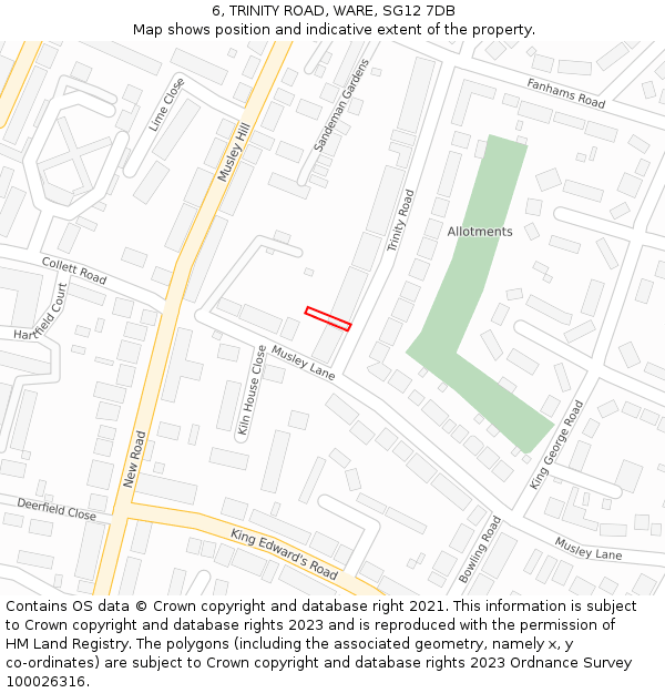 6, TRINITY ROAD, WARE, SG12 7DB: Location map and indicative extent of plot