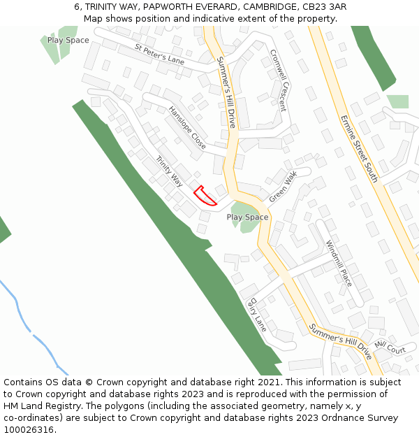 6, TRINITY WAY, PAPWORTH EVERARD, CAMBRIDGE, CB23 3AR: Location map and indicative extent of plot
