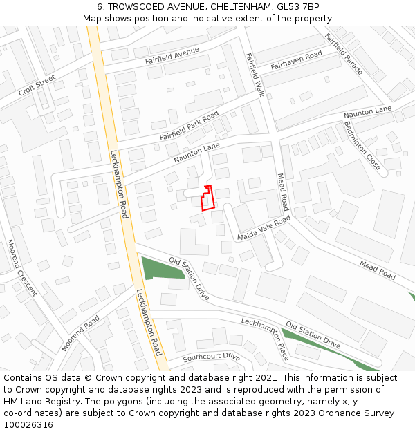 6, TROWSCOED AVENUE, CHELTENHAM, GL53 7BP: Location map and indicative extent of plot