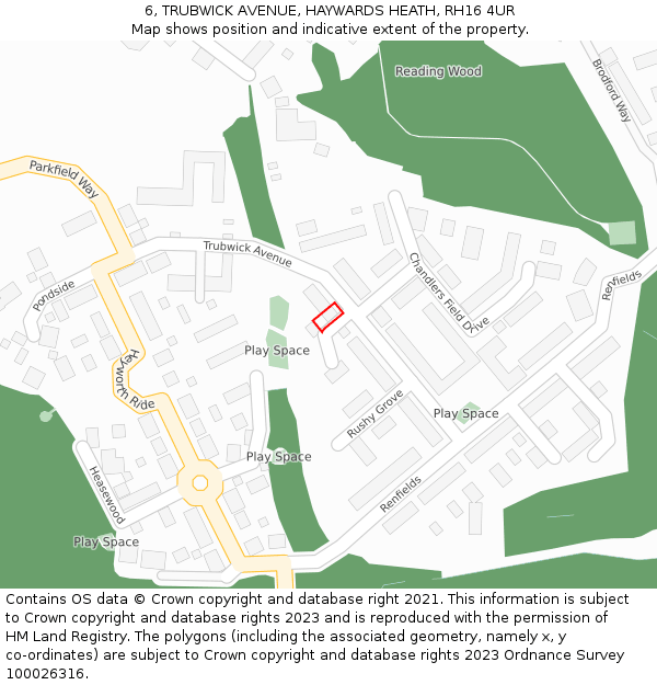 6, TRUBWICK AVENUE, HAYWARDS HEATH, RH16 4UR: Location map and indicative extent of plot