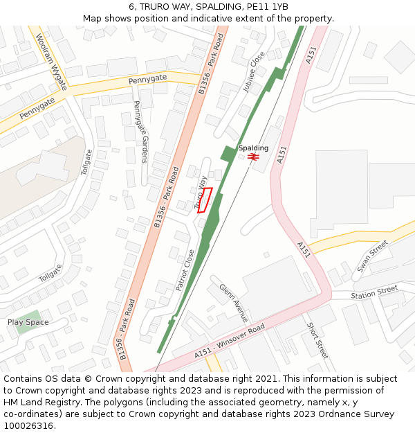 6, TRURO WAY, SPALDING, PE11 1YB: Location map and indicative extent of plot