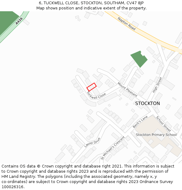 6, TUCKWELL CLOSE, STOCKTON, SOUTHAM, CV47 8JP: Location map and indicative extent of plot