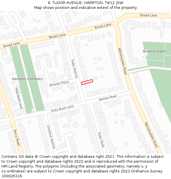 6, TUDOR AVENUE, HAMPTON, TW12 2NA: Location map and indicative extent of plot