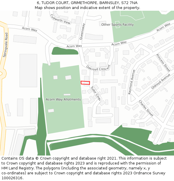 6, TUDOR COURT, GRIMETHORPE, BARNSLEY, S72 7NA: Location map and indicative extent of plot