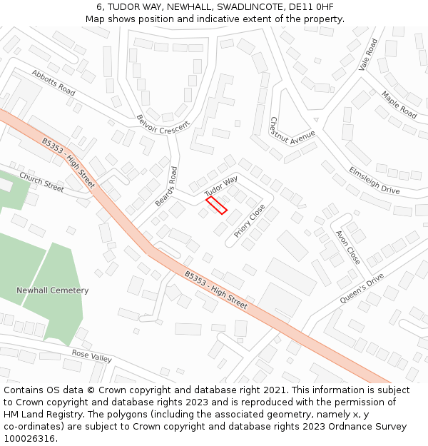 6, TUDOR WAY, NEWHALL, SWADLINCOTE, DE11 0HF: Location map and indicative extent of plot