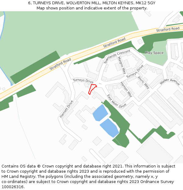 6, TURNEYS DRIVE, WOLVERTON MILL, MILTON KEYNES, MK12 5GY: Location map and indicative extent of plot