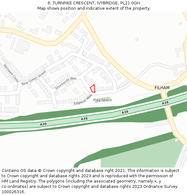 6, TURNPIKE CRESCENT, IVYBRIDGE, PL21 0GH: Location map and indicative extent of plot