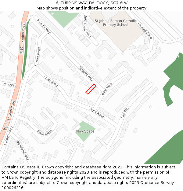 6, TURPINS WAY, BALDOCK, SG7 6LW: Location map and indicative extent of plot