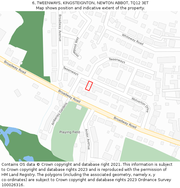 6, TWEENWAYS, KINGSTEIGNTON, NEWTON ABBOT, TQ12 3ET: Location map and indicative extent of plot