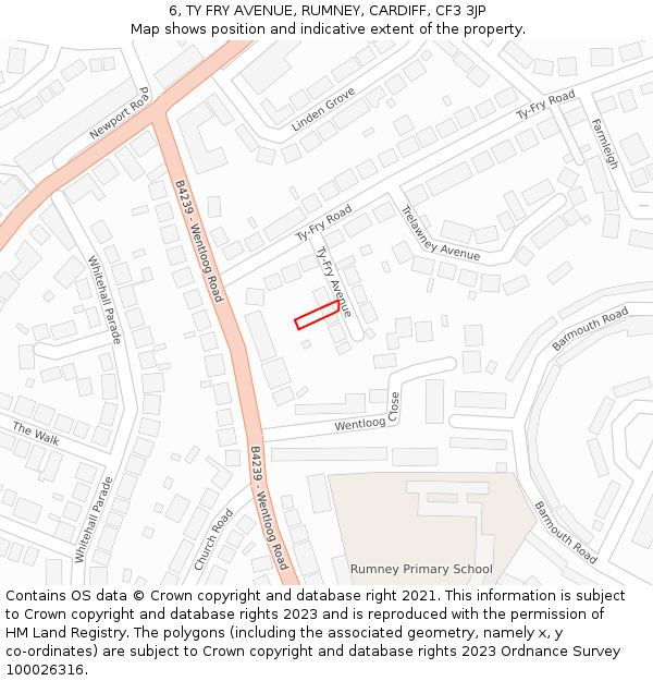 6, TY FRY AVENUE, RUMNEY, CARDIFF, CF3 3JP: Location map and indicative extent of plot