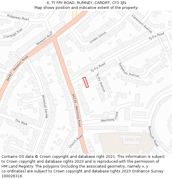 6, TY FRY ROAD, RUMNEY, CARDIFF, CF3 3JN: Location map and indicative extent of plot