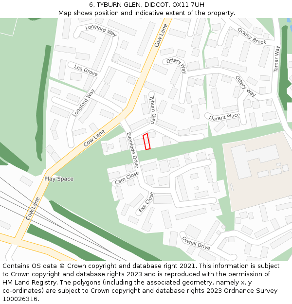 6, TYBURN GLEN, DIDCOT, OX11 7UH: Location map and indicative extent of plot