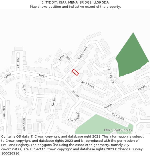 6, TYDDYN ISAF, MENAI BRIDGE, LL59 5DA: Location map and indicative extent of plot