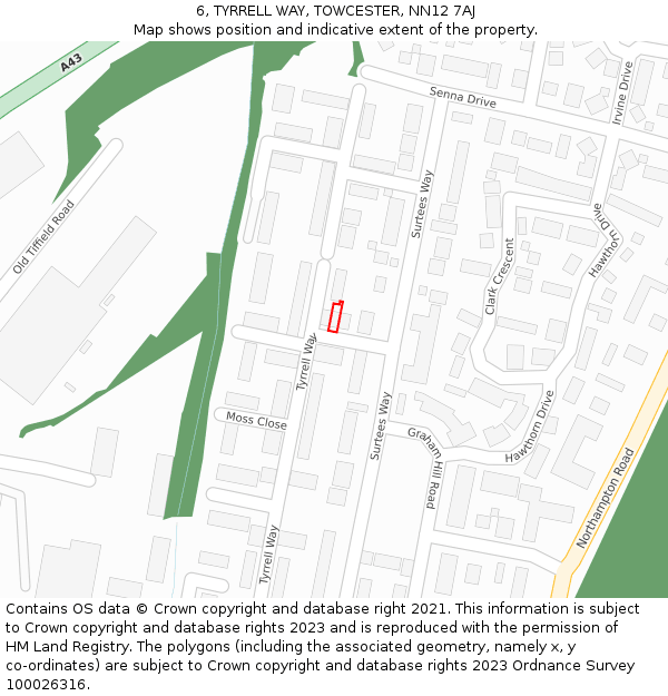6, TYRRELL WAY, TOWCESTER, NN12 7AJ: Location map and indicative extent of plot