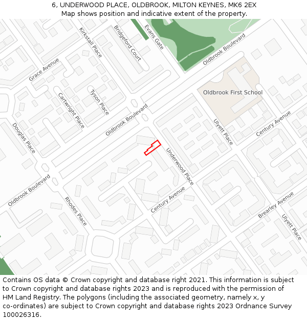 6, UNDERWOOD PLACE, OLDBROOK, MILTON KEYNES, MK6 2EX: Location map and indicative extent of plot