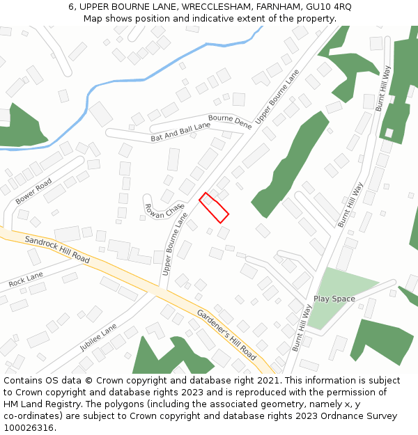 6, UPPER BOURNE LANE, WRECCLESHAM, FARNHAM, GU10 4RQ: Location map and indicative extent of plot