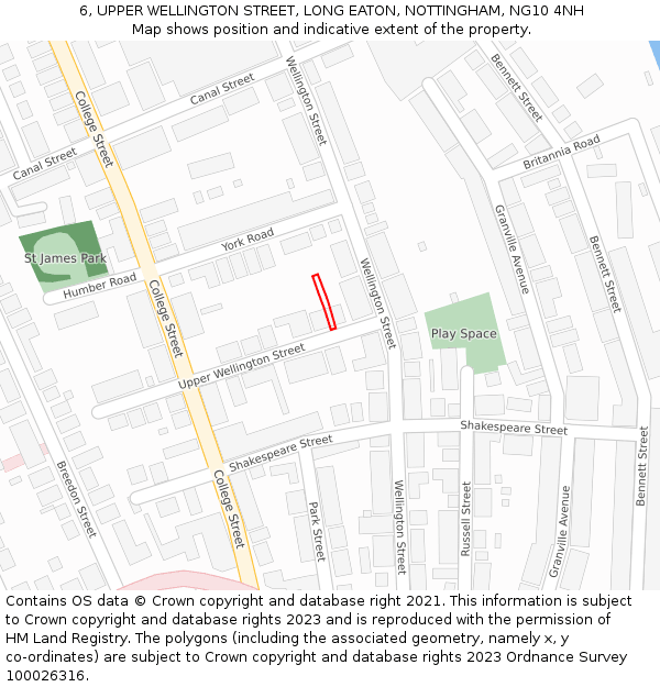 6, UPPER WELLINGTON STREET, LONG EATON, NOTTINGHAM, NG10 4NH: Location map and indicative extent of plot