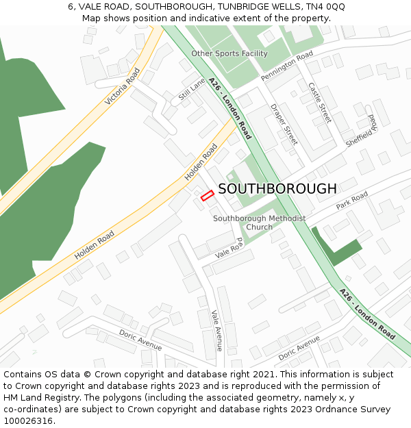 6, VALE ROAD, SOUTHBOROUGH, TUNBRIDGE WELLS, TN4 0QQ: Location map and indicative extent of plot