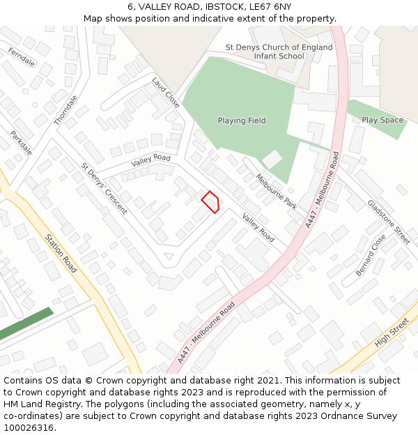 6, VALLEY ROAD, IBSTOCK, LE67 6NY: Location map and indicative extent of plot