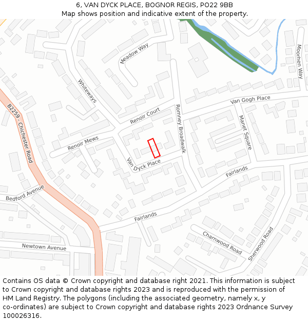 6, VAN DYCK PLACE, BOGNOR REGIS, PO22 9BB: Location map and indicative extent of plot