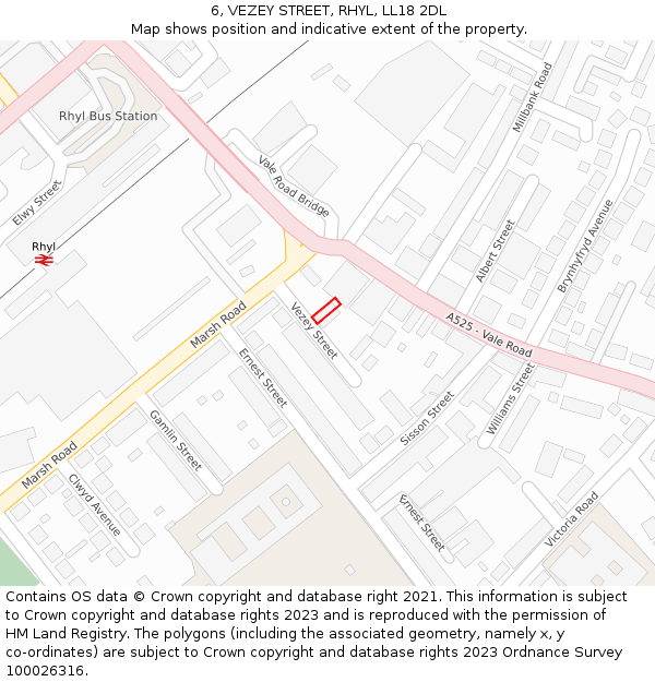 6, VEZEY STREET, RHYL, LL18 2DL: Location map and indicative extent of plot