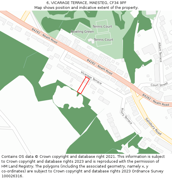 6, VICARAGE TERRACE, MAESTEG, CF34 9PF: Location map and indicative extent of plot