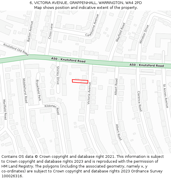 6, VICTORIA AVENUE, GRAPPENHALL, WARRINGTON, WA4 2PD: Location map and indicative extent of plot