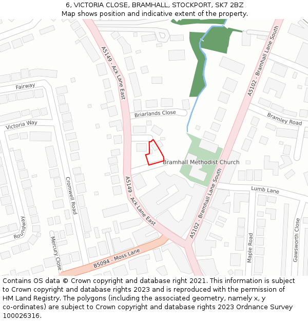 6, VICTORIA CLOSE, BRAMHALL, STOCKPORT, SK7 2BZ: Location map and indicative extent of plot