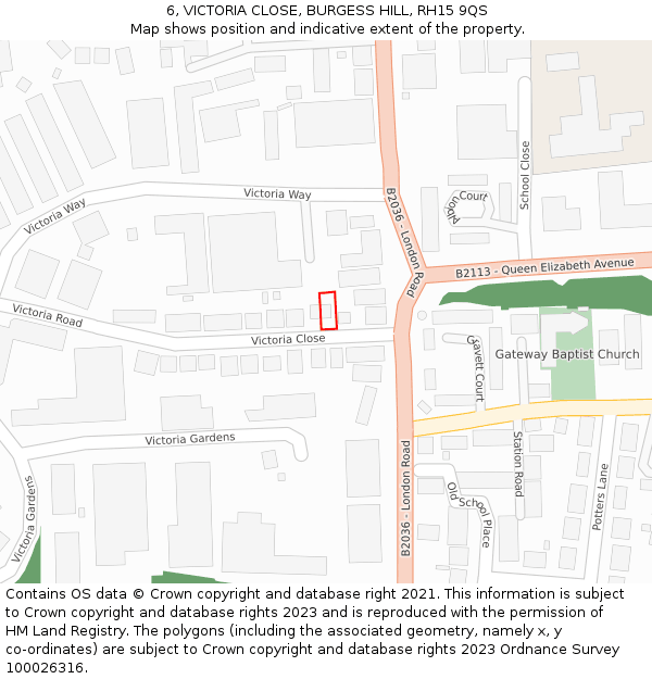 6, VICTORIA CLOSE, BURGESS HILL, RH15 9QS: Location map and indicative extent of plot